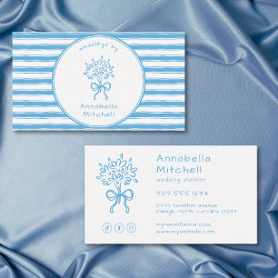 Whimsische Blauwe Witte Streep Evenementenplanner  Visitekaartje
