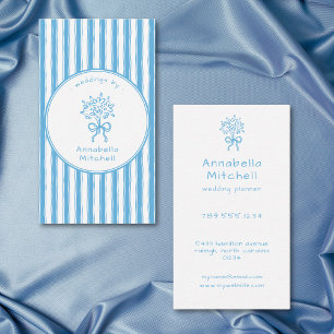 Whimsische Blauwe Witte Streep Evenementenplanner  Visitekaartje
