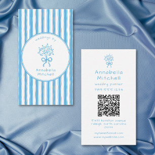 Whimsische blauwe witte streep Planner Bloemist QR Visitekaartje