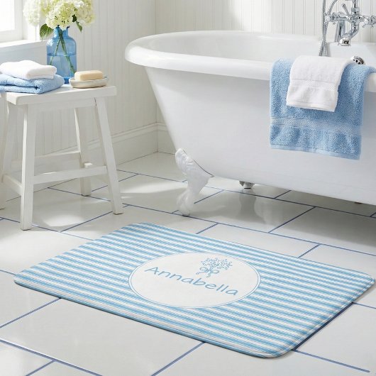 Whimsische blauwe witte streep preppy monogram badmat