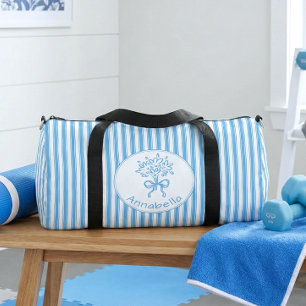 Whimsische blauwe witte streep preppy monogram plunjezak