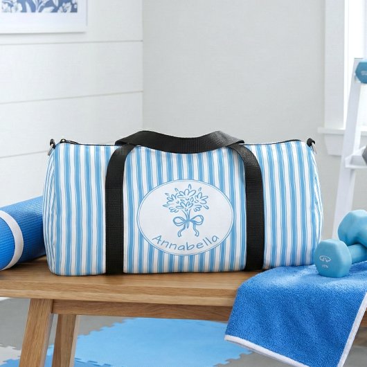 Whimsische blauwe witte streep preppy monogram plunjezak