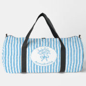 Whimsische blauwe witte streep preppy monogram plunjezak (Voorkant)