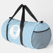 Whimsische blauwe witte streep preppy monogram plunjezak (Rechterhoek)