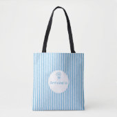 Whimsische blauwe witte streep preppy monogram tote bag (Voorkant)