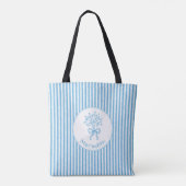 Whimsische blauwe witte streep preppy monogram tote bag (Achterkant)