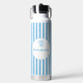 Whimsische blauwe witte streep preppy monogram waterfles (Voorkant)