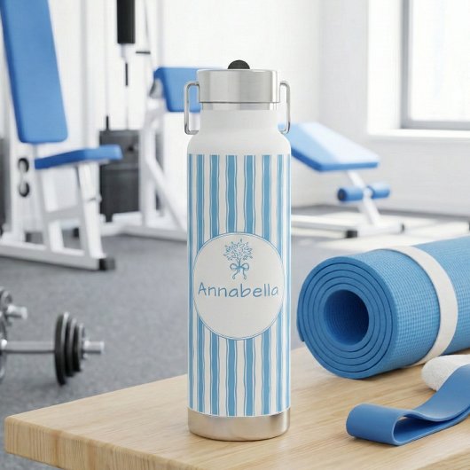 Whimsische blauwe witte streep preppy monogram waterfles