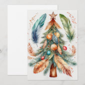 Whimsische Boho Kerstboomornamenten & Veren Feestdagenkaart (Voorkant / Achterkant)