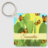 Whimsische Cactus En Vlinders Sleutelhanger (Voorkant)