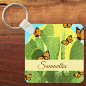 Whimsische Cactus En Vlinders Sleutelhanger (Voorkant)