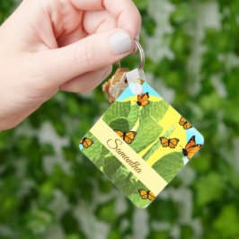 Whimsische Cactus En Vlinders Sleutelhanger
