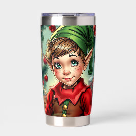 Whimsische Cartoon Elf | Kerstmis Geïsoleerde Drinkbeker