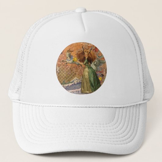 Whimsische collage Steenbok Vrouw mixed media Trucker Pet (Voorkant)