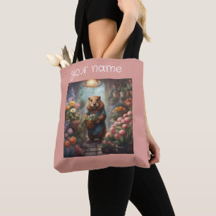 Whimsische Cottagecore Bever Bloemist tuin Tote Bag