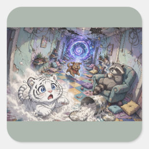 Whimsische dierenhal – Kosmisch Meelavontuur Vierkante Sticker
