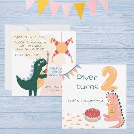 Whimsische Dinosaur verjaardag piñata leeftijd 2 n Kaart