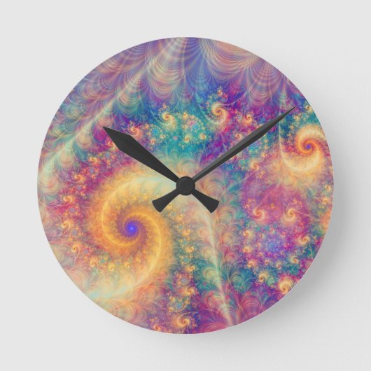 Whimsische Fantasie Abstracte Fractale Wervelstroo Ronde Klok (Voorkant)