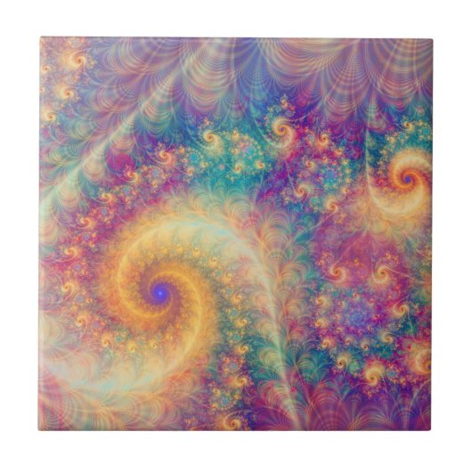 Whimsische Fantasie Abstracte Fractale Wervelstroo Tegeltje (Voorkant)