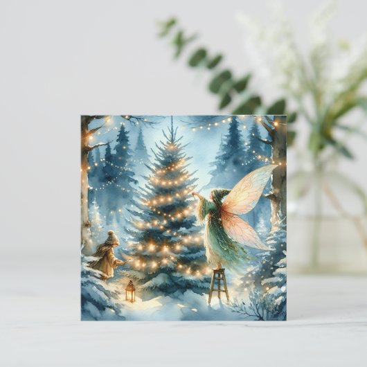 Whimsische feeën in Winter Wonderland Feestdagenkaart (Staand voorkant)