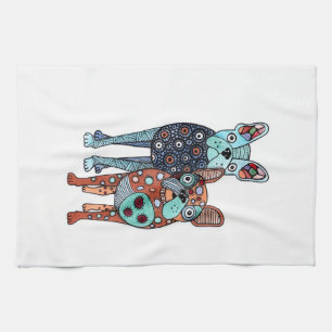 Whimsische Franse Bulldog Folk Art Doodle Keuken Theedoek