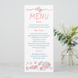 Whimsische funky decor handgeschreven trouwmenu menu