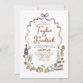 Whimsische funky handgetekende krabbels herfst bru kaart (Voorkant)