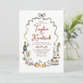 Whimsische funky handgetekende krabbels herfst bru kaart (Staand voorkant)