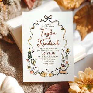 Whimsische funky handgetekende krabbels herfst bru kaart