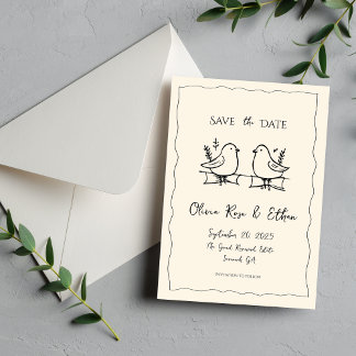 Whimsische Gedurende Duif Handgetekende Save the D Date