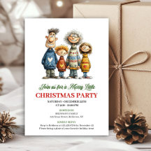 Whimsische Gezins Cartoon Moderne Kerstkaart