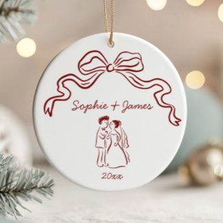 Whimsische Grappige Handgetekende Boog Huwelijk Ke Keramisch Ornament