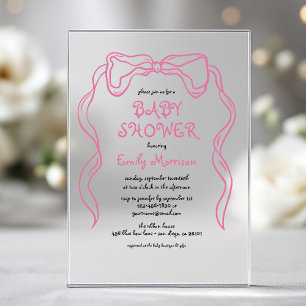 Whimsische Grappige Roze Strik Baby Borrel Acryl Uitnodigingen