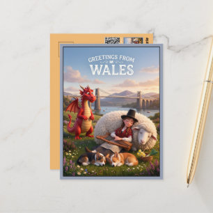 Whimsische groeten uit Wales ansichtkaart Briefkaart