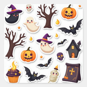 Whimsische Halloween-stickerblad – Moppige geesten Vierkante Sticker