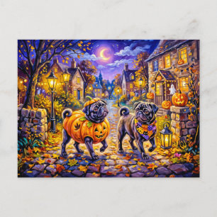Whimsische halsband kostuums voor mopshonden Illus Briefkaart