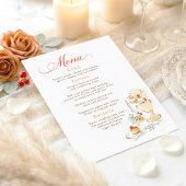 Whimsische handgetekende aardse herfst bruiloftsme menu
