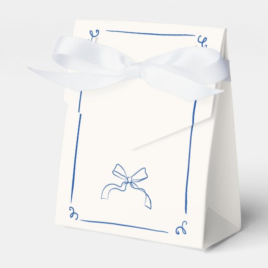 Whimsische handgetekende blauwe bridal shower bedankdoosjes (Voorkant Zijde)