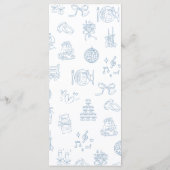 Whimsische handgetekende blauwe geïllustreerde bru menu (Achterkant)