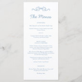 Whimsische handgetekende blauwe geïllustreerde bru menu (Voorkant)