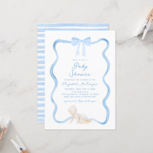 Whimsische handgetekende blauwe strik jongens baby kaart