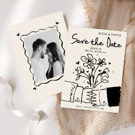 Whimsische handgetekende bloemige huwelijksaankond save the date