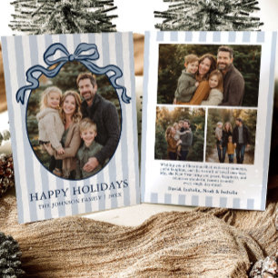 Whimsische handgetekende coquette strik familiefot feestdagenkaart