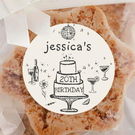 Whimsische handgetekende funky cocktail verjaardag ronde sticker