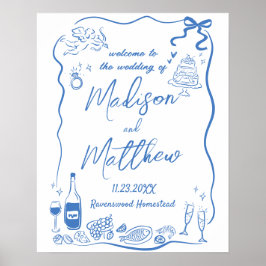 Whimsische handgetekende illustraties Doodle bruil Poster