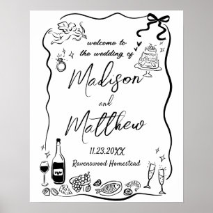 Whimsische handgetekende illustraties Doodle bruil Poster
