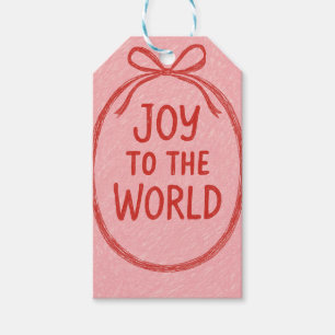 Whimsische handgetekende krabbel Kerstmis Rood Roz Cadeaulabel