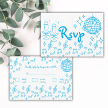 Whimsische handgetekende krabbelblauwe trouw-RSVP