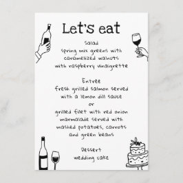 Whimsische handgetekende krabbelbruiloft | Wijn Mo Menu