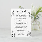 Whimsische handgetekende krabbelbruiloft | Wijn Mo Menu (Staand voorkant)